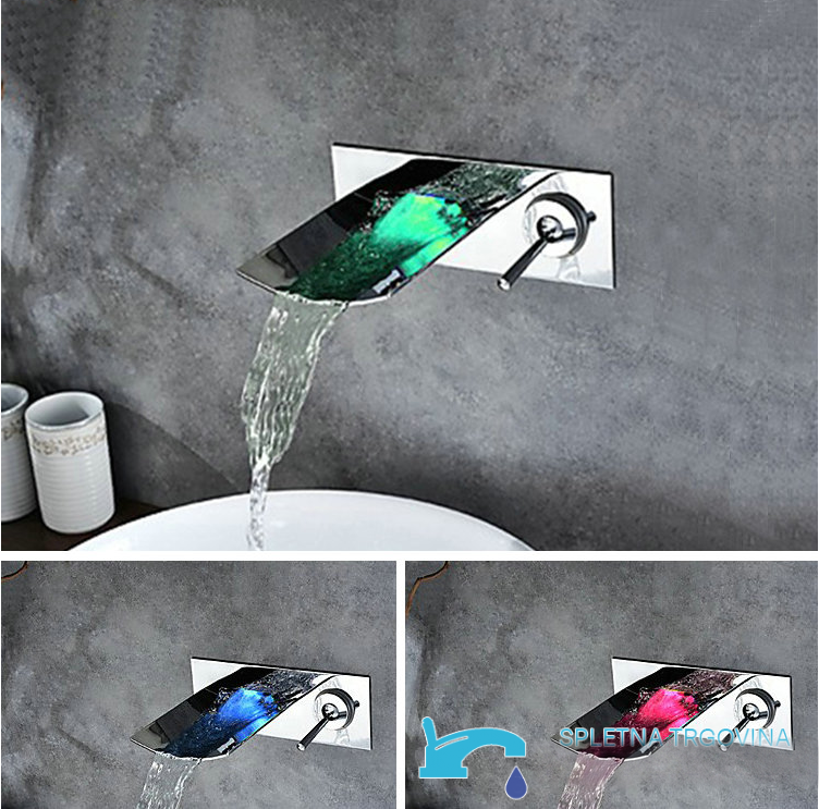 Rubinetto da bagno a parete EYN woo-1532 in ottone con getto a cascata, LED e finiture multiple