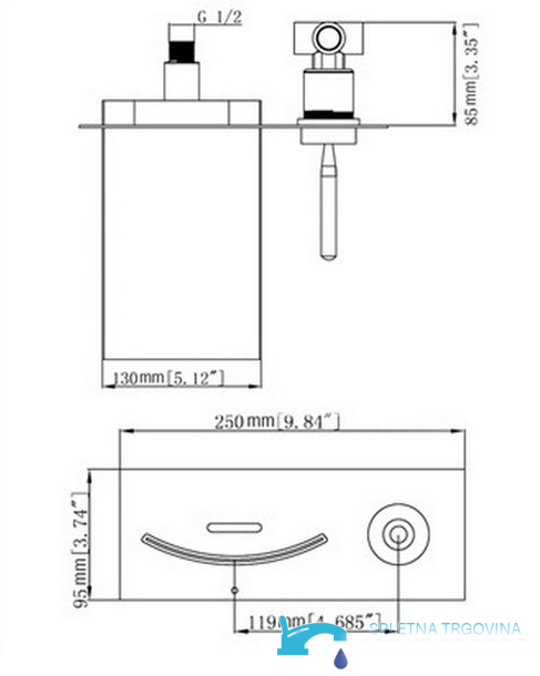 Quote tecniche del rubinetto da bagno woo-1532 a parete con raccordo G1/2
