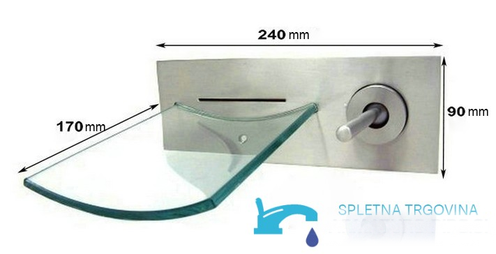 Dimensioni del rubinetto a parete EYN 0359 con placca da 240 per 90 mm e sporgenza di 170 mm