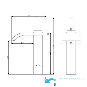 Dimensioni del rubinetto per lavabo EYN0145 per il montaggio da piano