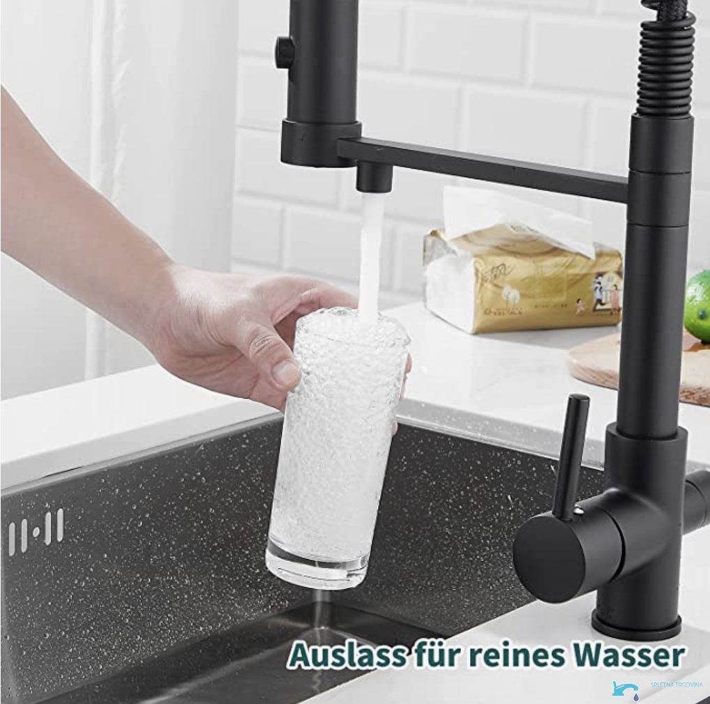 Miscelatore da cucina EYN KF1459 a tre tubi per acqua filtrata, con doccetta estraibile e finiture multiple tra cui cromo e grafite