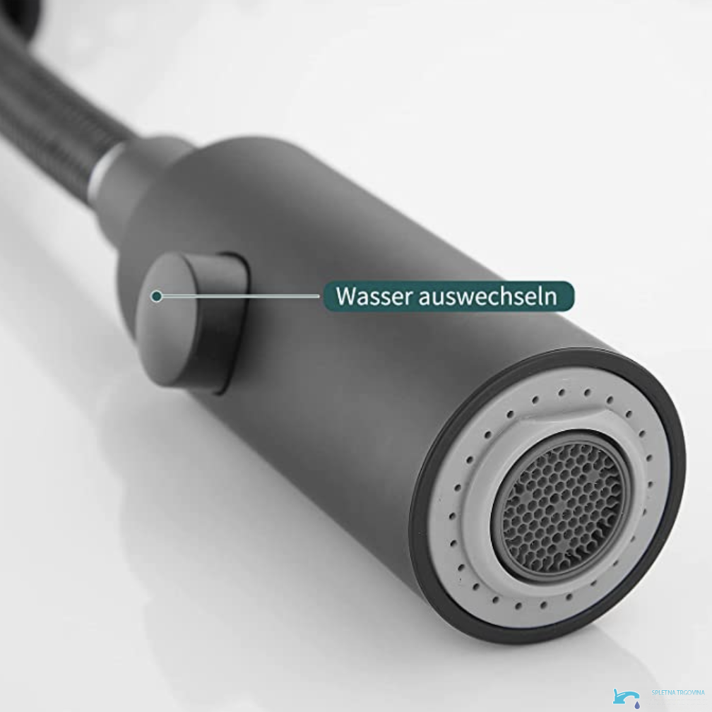 Miscelatore da cucina EYN KF1459 a tre tubi per acqua filtrata, con doccetta estraibile e finiture multiple tra cui cromo e grafite