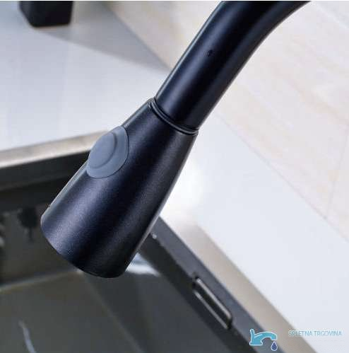 Miscelatore da cucina EYN CA9422b con doccetta estraibile a due getti, nero, nero con dettagli argento o oro