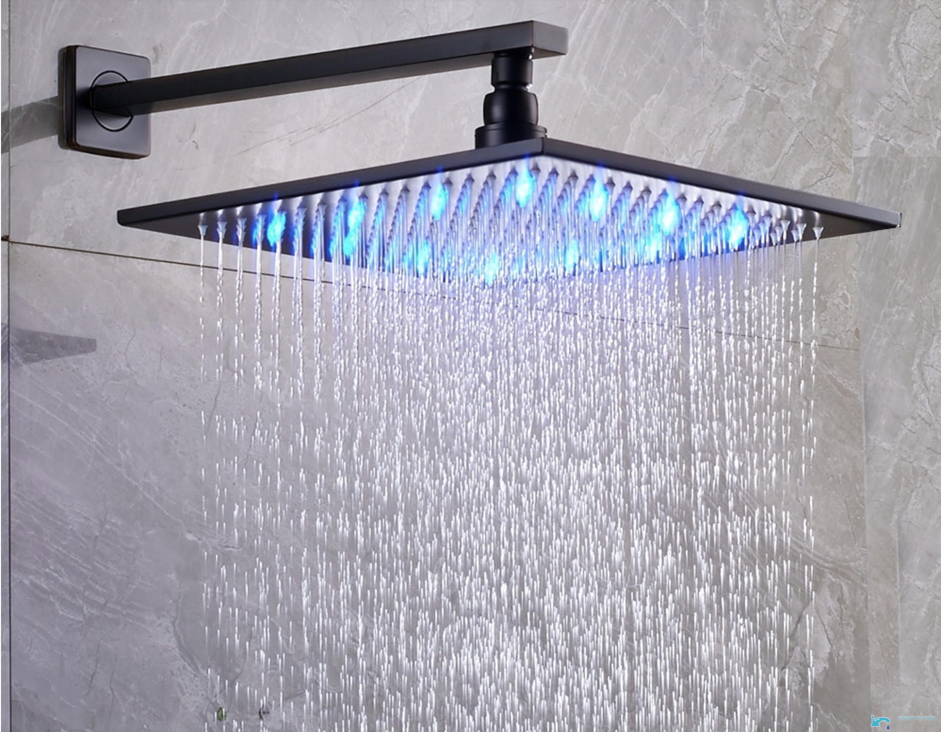 Soffione da 40 × 40 cm del sistema doccia PT1036 con luce LED blu