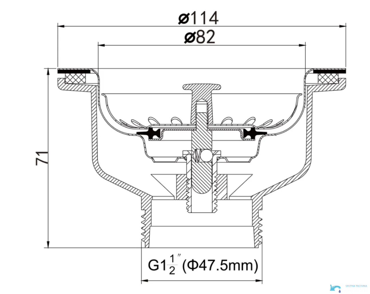 Quote tecniche della piletta EYN GBP1504 con raccordo G1½