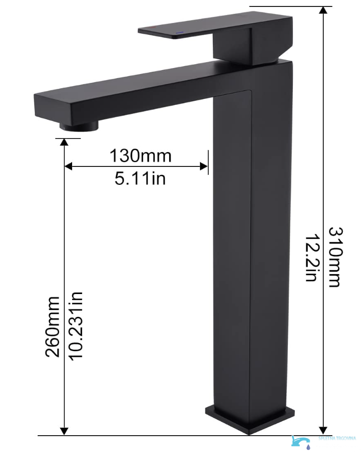 Rubinetto da bagno EYN BC1320 freestanding nero opaco, disponibile in più altezze