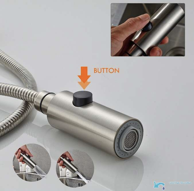Doccetta estraibile EYN NT1546 con pulsante per getto concentrato e getto a doccia