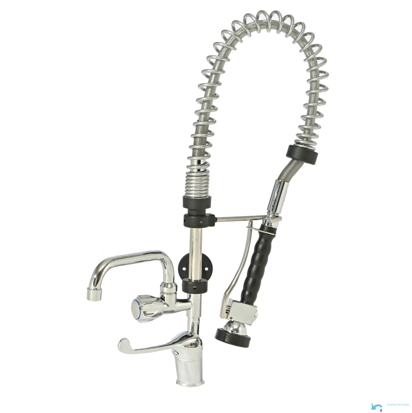 Rubinetto professionale da cucina EYN PRO1430 cromato con doccetta estraibile e bocca girevole