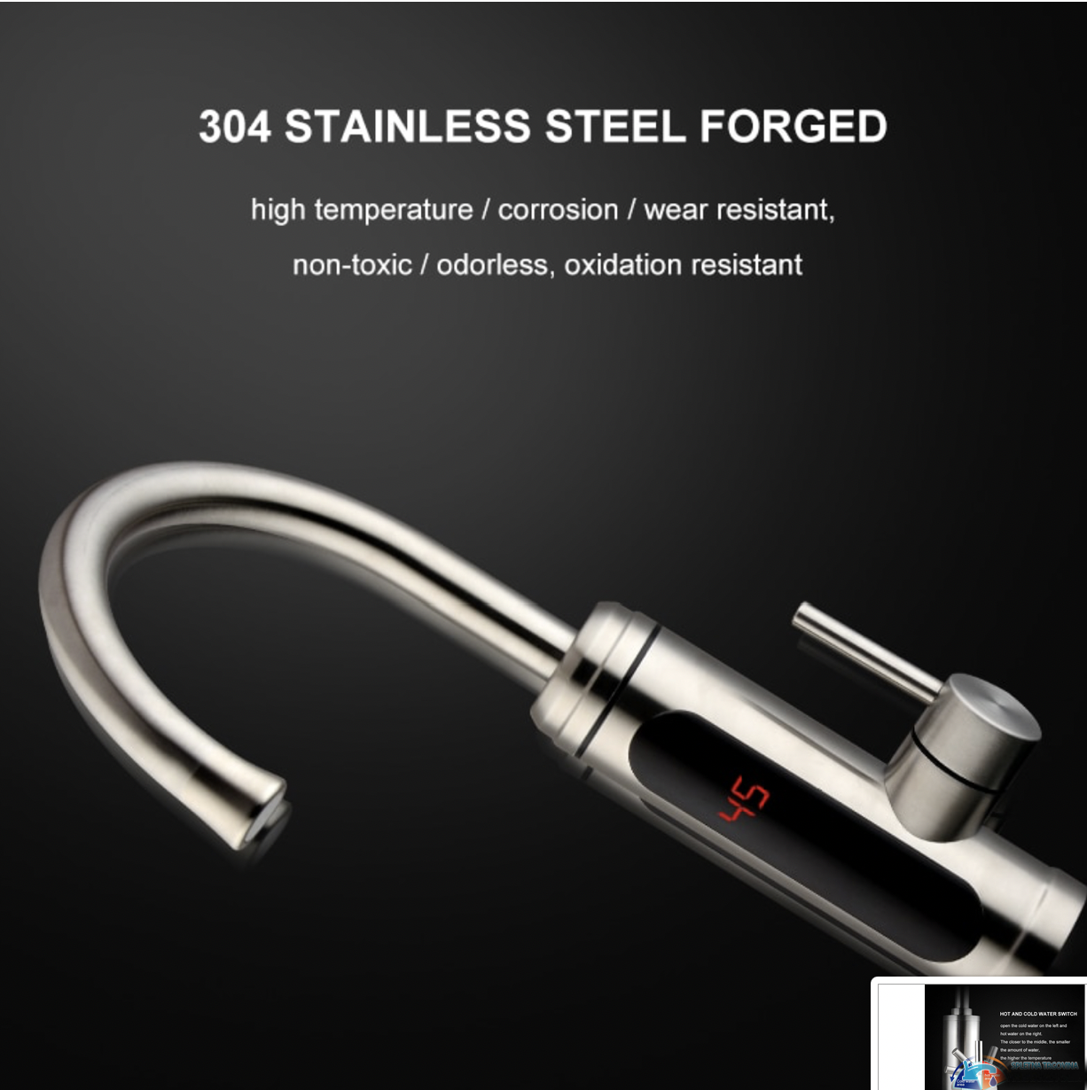 HC-1433 - miscelatore cucina acciaio inox 304, rubinetto lavello acqua calda istantanea