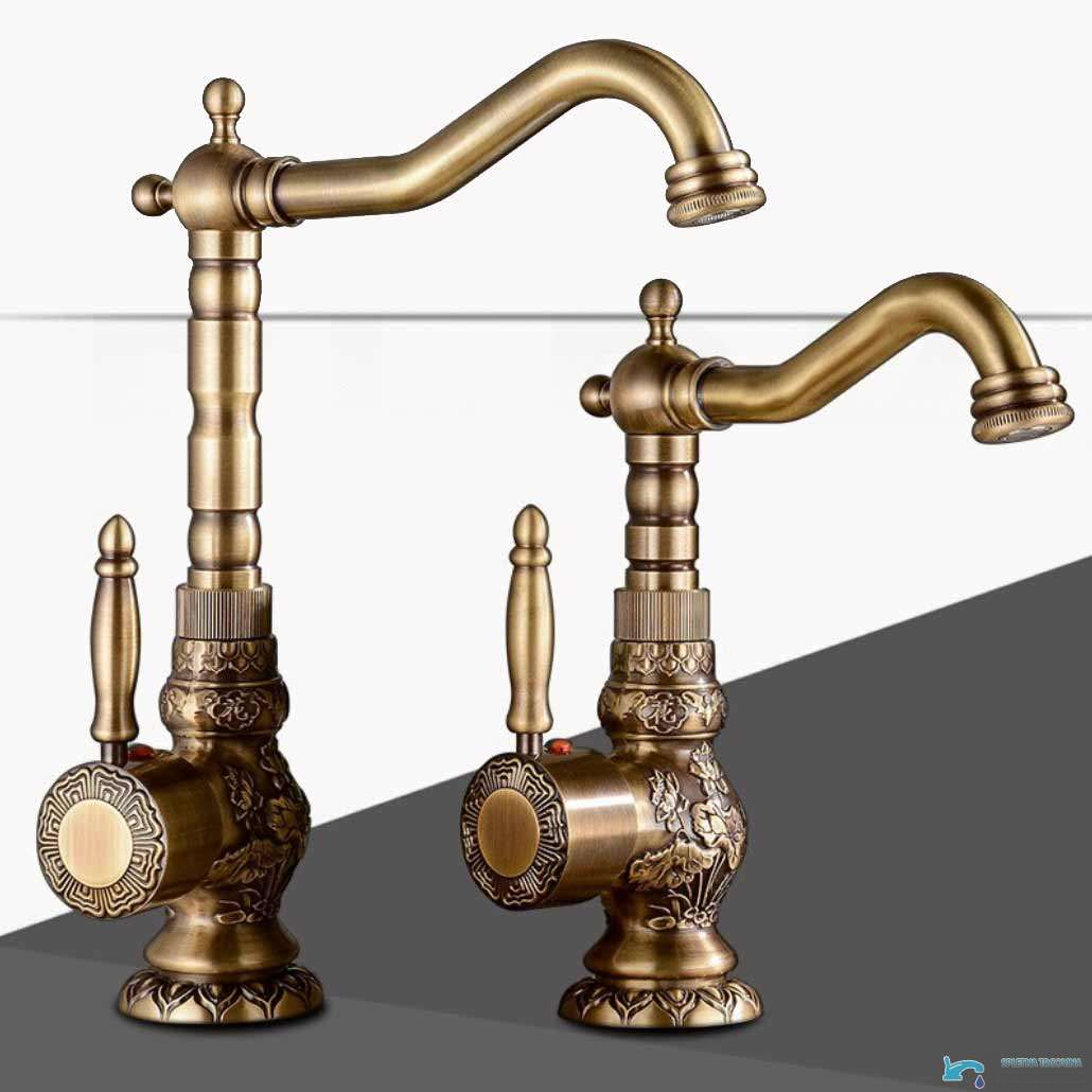 Rubinetto per lavabo AQB1600 in ottone anticato nelle due altezze disponibili