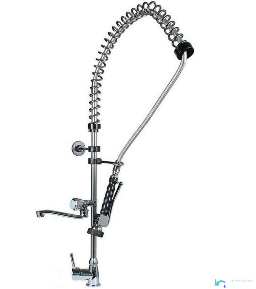 Rubinetto professionale da cucina PA1311 cromato con doccetta estraibile e bocca girevole