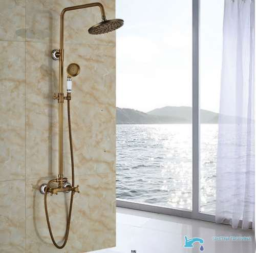 Sistema doccia esterno EYN TA1403 a due uscite in diverse finiture, tra cui bronzo anticato e ottone anticato