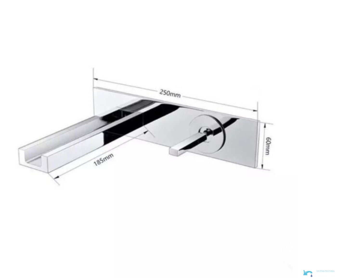 Misure del rubinetto LED a parete WLED1454 con placca da 250 per 60 mm