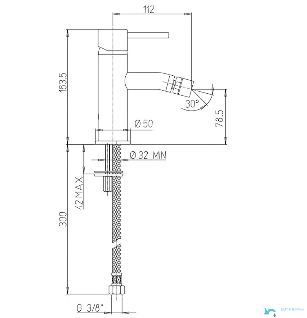 Quote tecniche del rubinetto per bidet BB1402 per installazione monoforo