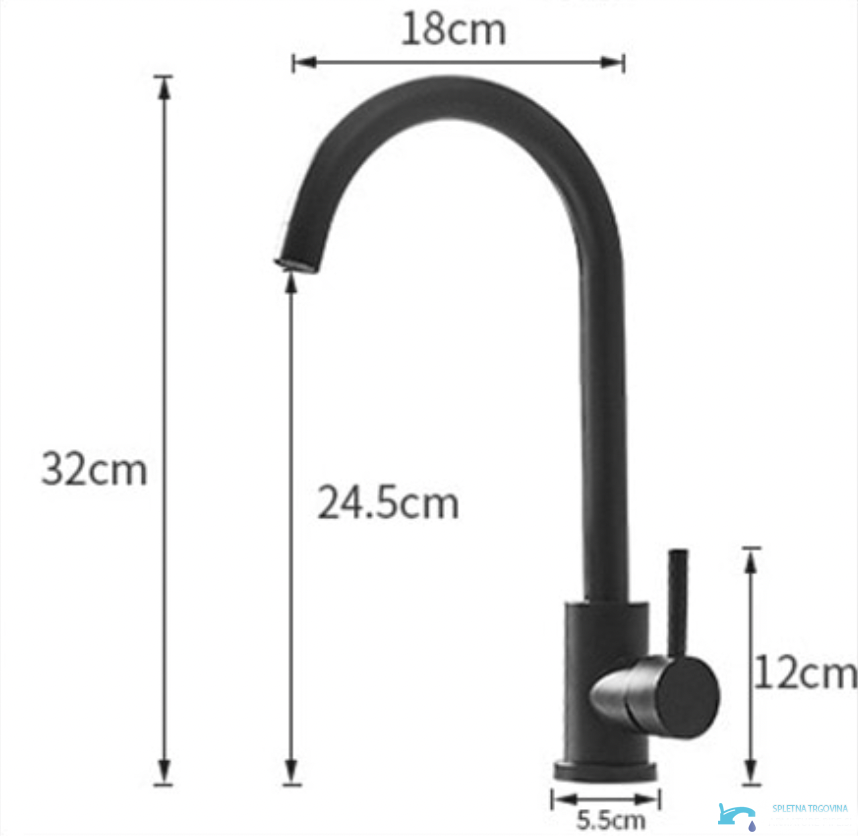 Dimensioni del rubinetto da bagno BP1402 alto 32 cm e profondo 18 cm