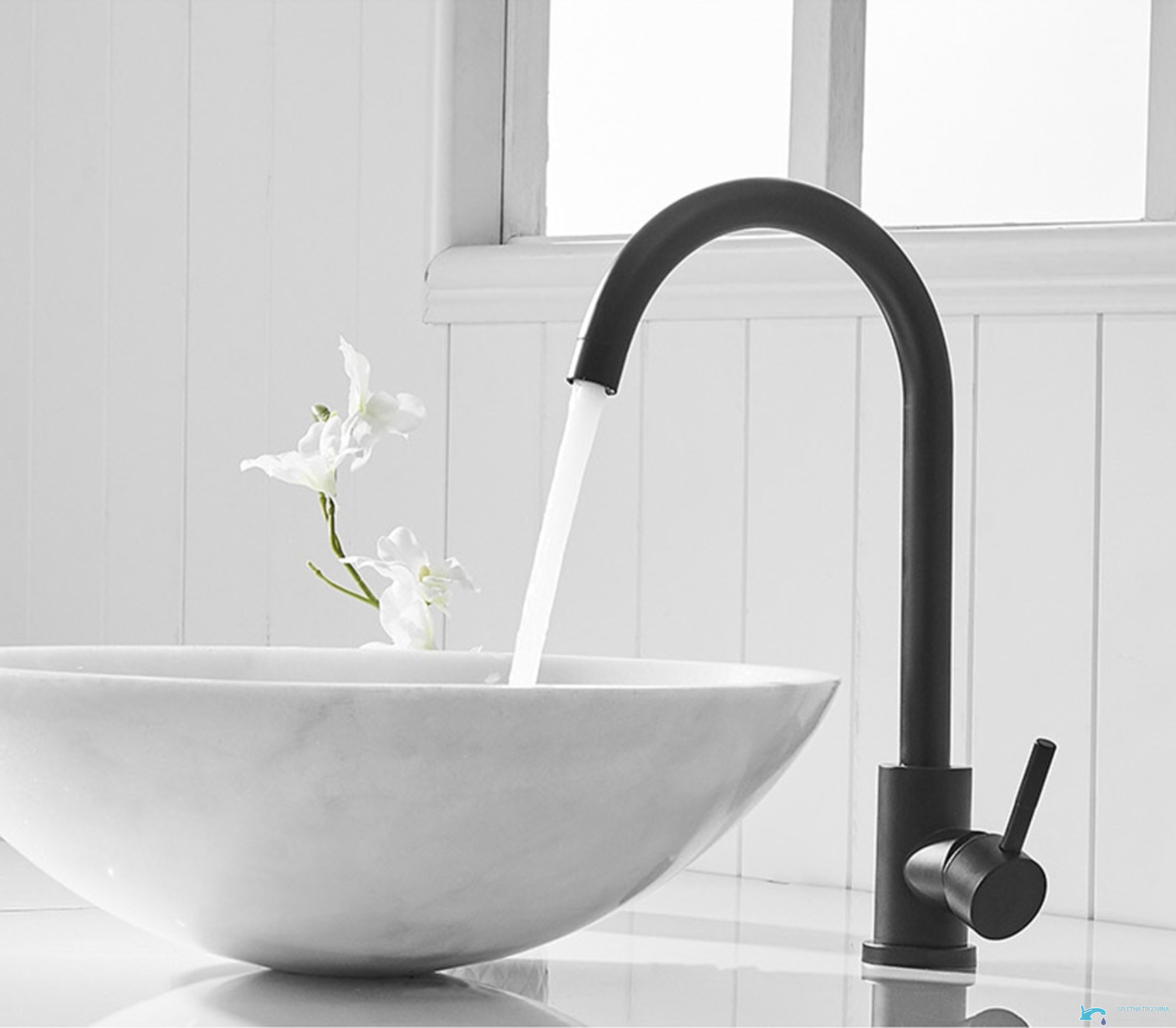 Rubinetto da bagno BP1402 nero opaco con bocca alta e leva laterale