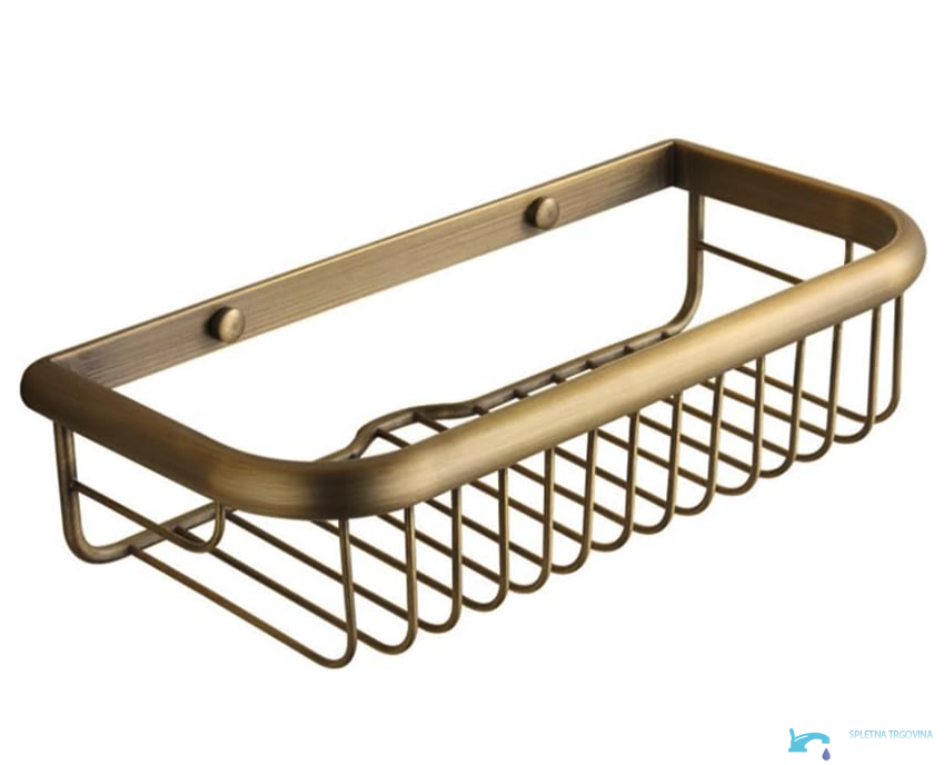 AQP1512 - mensola bagno ottone anticato, cestello doccia metallo