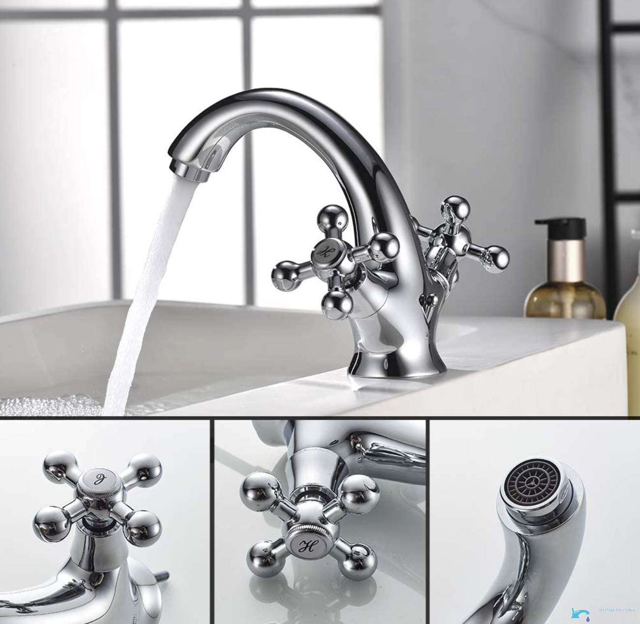 UC1143 - rubinetto rustico cromato, rubinetto bidet a due manopole