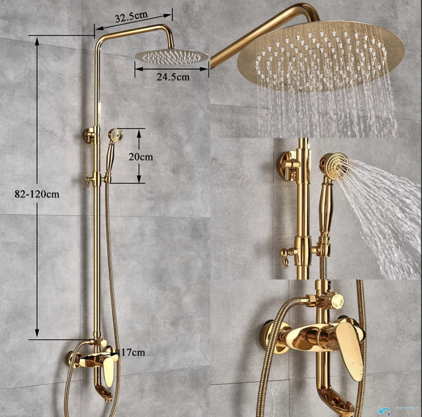Dimensioni del sistema doccia ZNT1699 con colonna regolabile e soffione da 24,5 cm