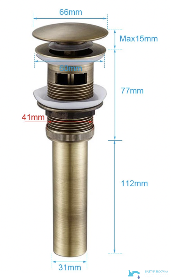 AP1005 - piletta click-clack bronzo, scarico lavabo anticato