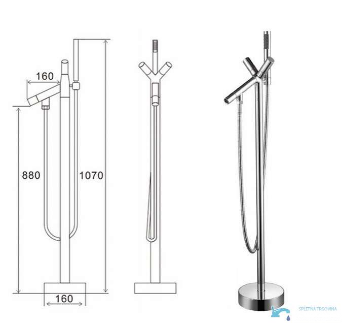 Misure del rubinetto a pavimento per vasca PK1237 alto 107 cm