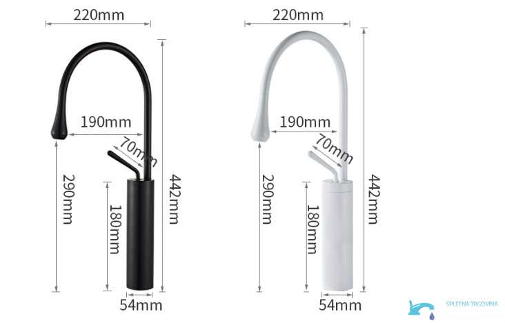 Dimensioni del rubinetto da bagno VB1116P alto 442 mm
