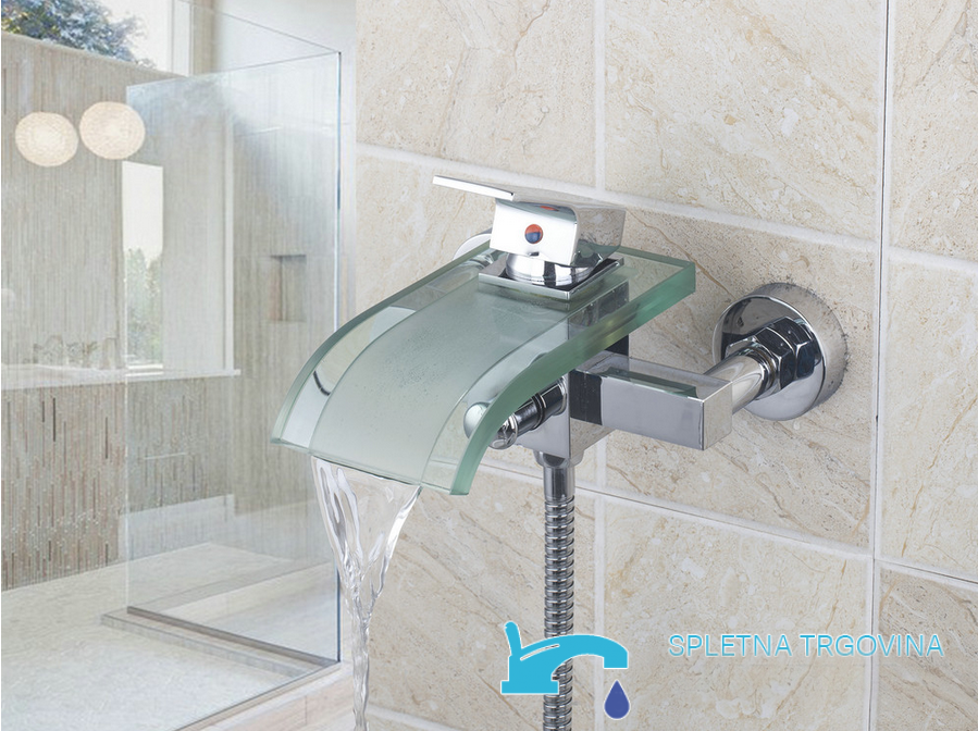 Badewannenarmatur EYN SAK4783 mit breitem Wasserstrom aus transparentem Glasauslauf