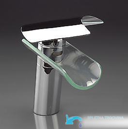 EYN 5007 - miscelatore lavabo con bocca in vetro, rubinetto a cascata cromato