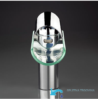 Miscelatore per lavabo EYN 5007 da piano in cromo e verde trasparente con bocca in vetro e getto a cascata
