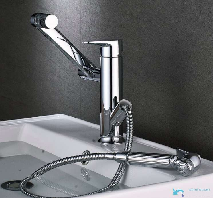 Rubinetto da bagno EYN BIO1546 cromato con bocca girevole e doccetta estraibile