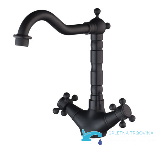 Rubinetto per lavabo EYN CA8307 nero opaco con bocca alta girevole e manopole a croce