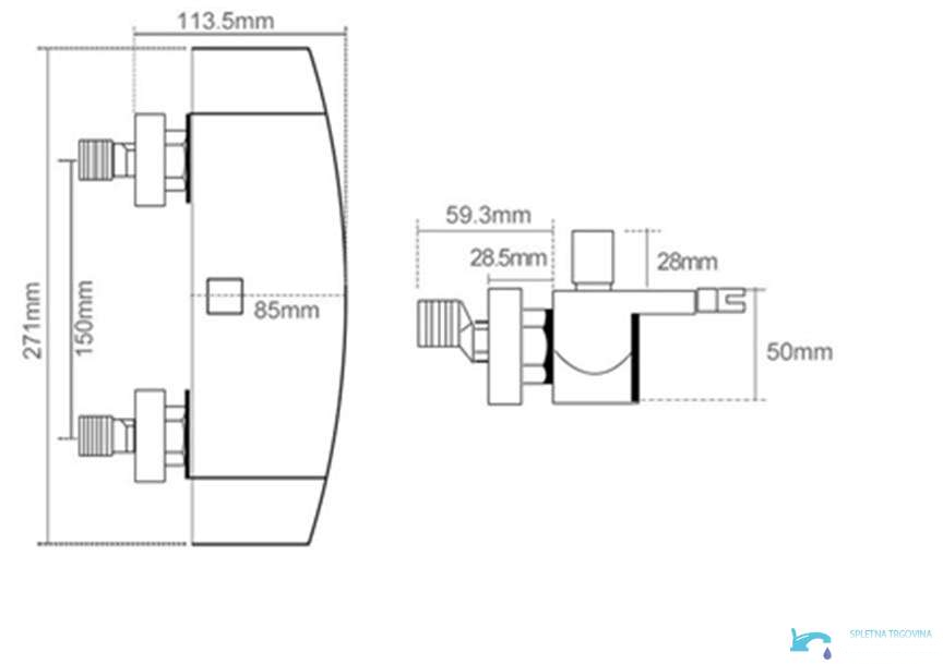 ZP1920 kádtöltő csaptelep méretei és 150 mm csatlakozási távolsága