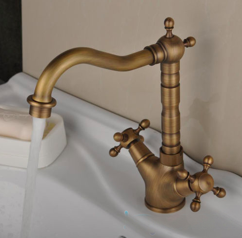 Rubinetto per lavabo AT1446 in bronzo marrone con bocca girevole e manopole a croce