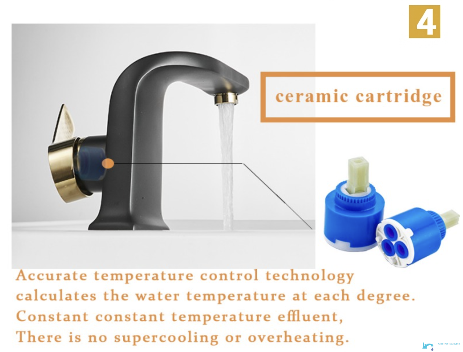 Miscelatore lavabo NB4009 con cartuccia ceramica e comando monoleva laterale