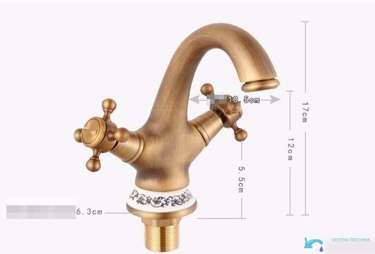 Dimensioni del rubinetto per lavabo UA1403 con altezza di 17 cm e sporgenza di 10,5 cm