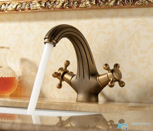 Rubinetto per lavabo EYN AT1456 da piano con due manopole, bronzo o ottone anticato scuro