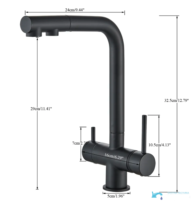 Dimensioni del miscelatore da cucina KA1651 alto 32,5 cm