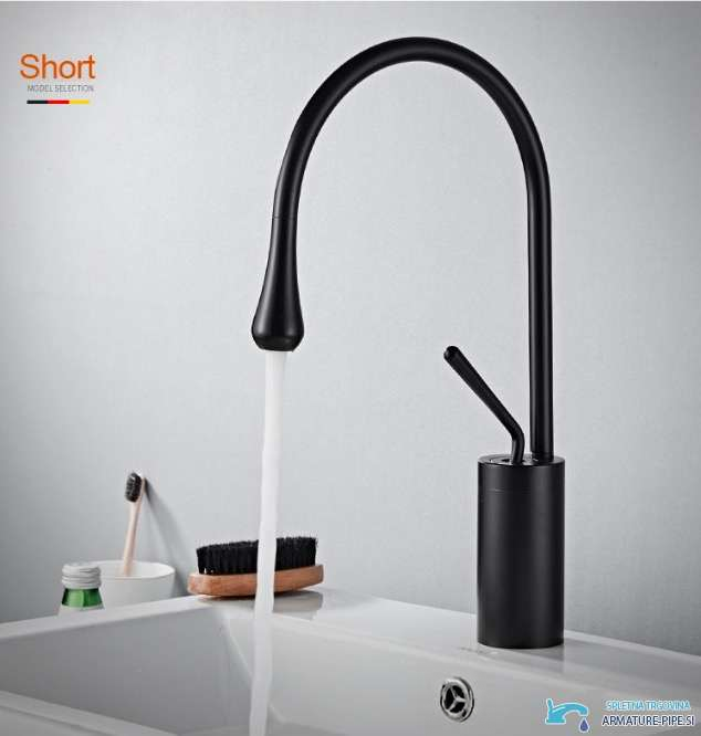 Rubinetto da bagno VB1116U nero con bocca alta e comando laterale