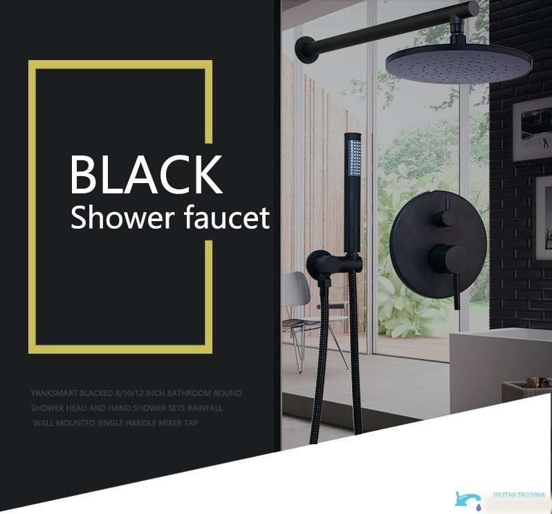 Duschsystem BP1225 - Unterputz-Duschsystem schwarz, Regendusche Wandmontage