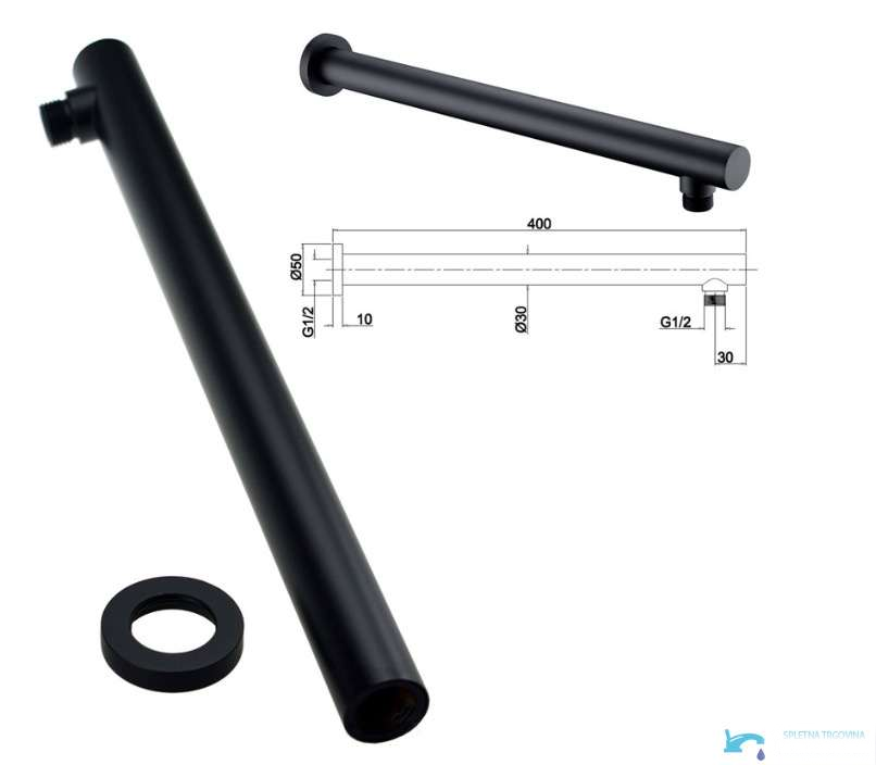 Misure del braccio doccia BP1225 con raccordi G1/2