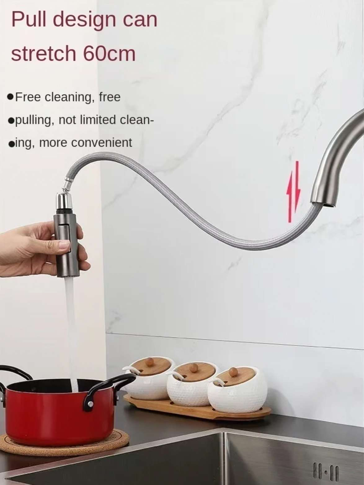 Rubinetto da cucina EYN KS15174 da piano con doccetta estraibile multigetto, bocca girevole e più finiture