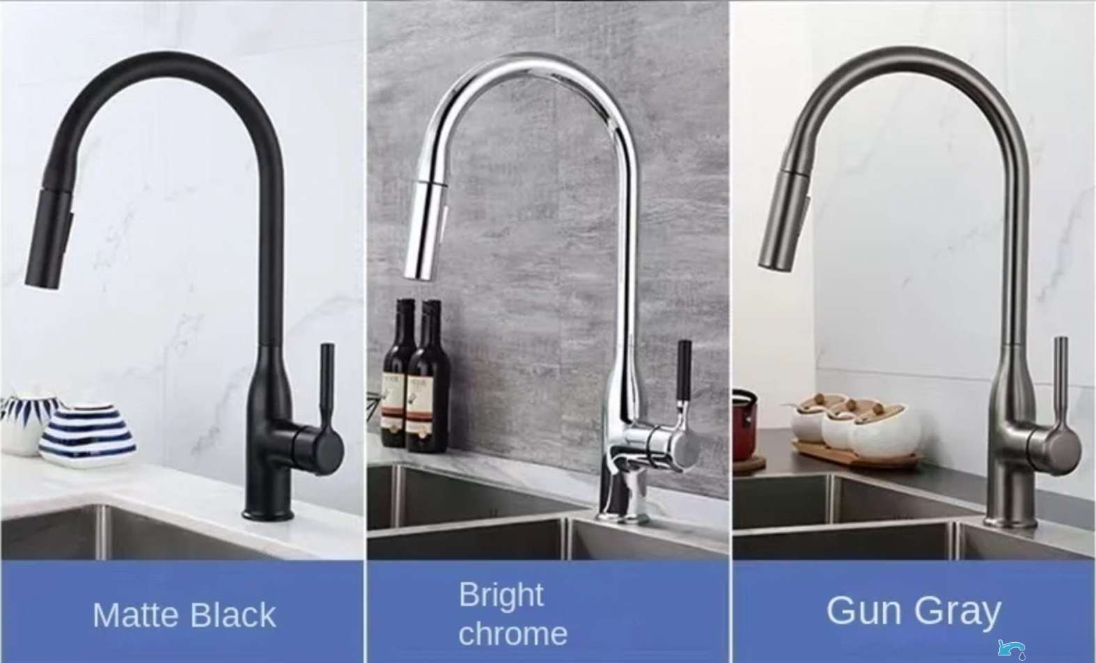 Rubinetto da cucina EYN KS15174 da piano con doccetta estraibile multigetto, bocca girevole e più finiture