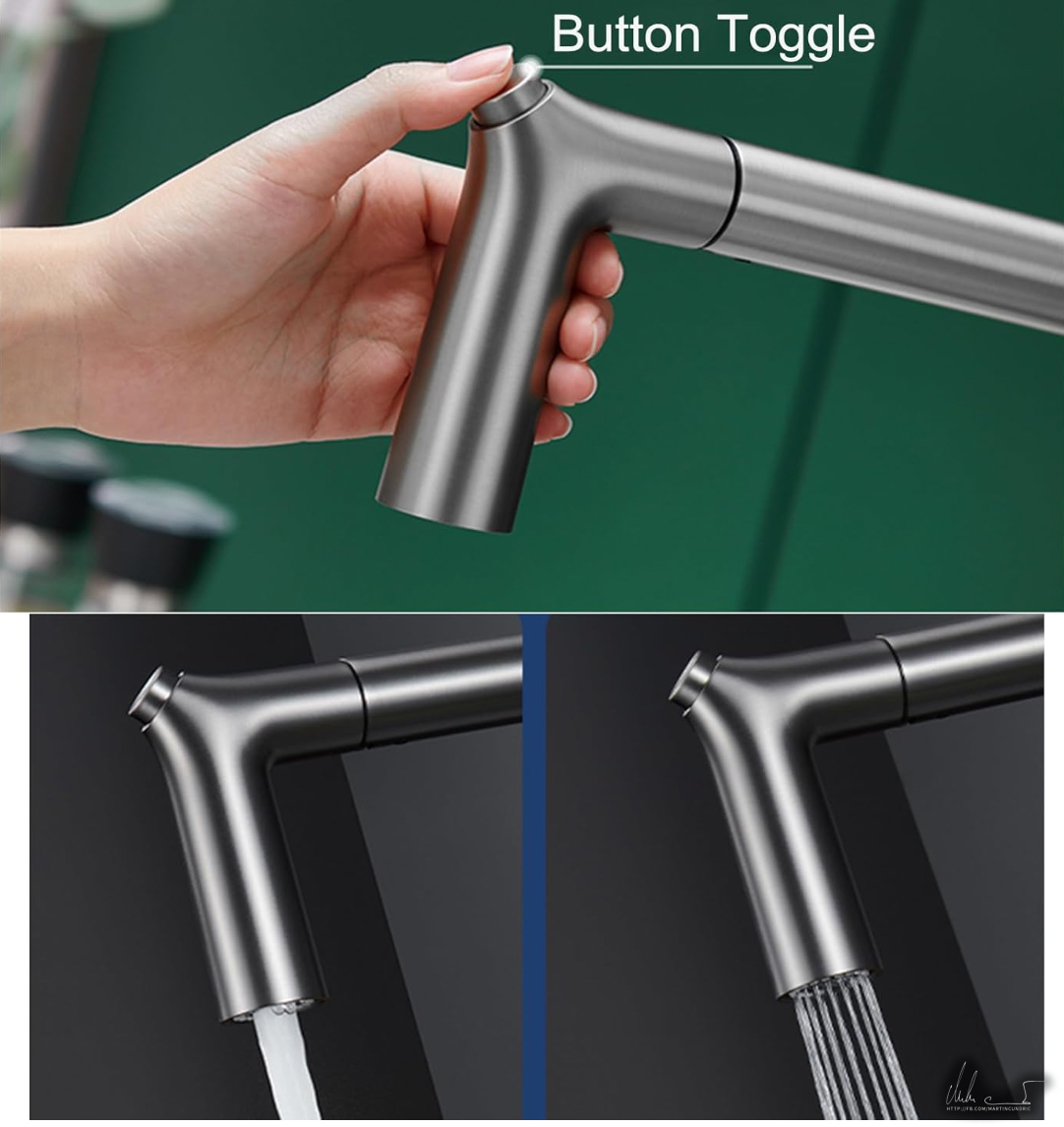 Funktionen der Küchenarmatur ELITE EDITION KF1013: Umschalttaste für zwei Strahlarten