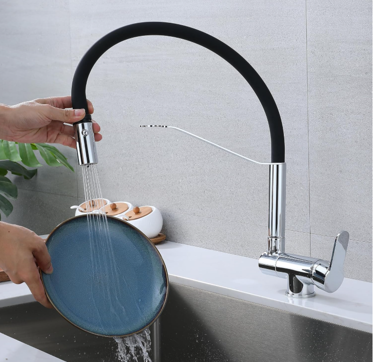 Rubinetto da cucina ribaltabile ELITE EDITION con doccetta KW1202 in nero opaco e cromo