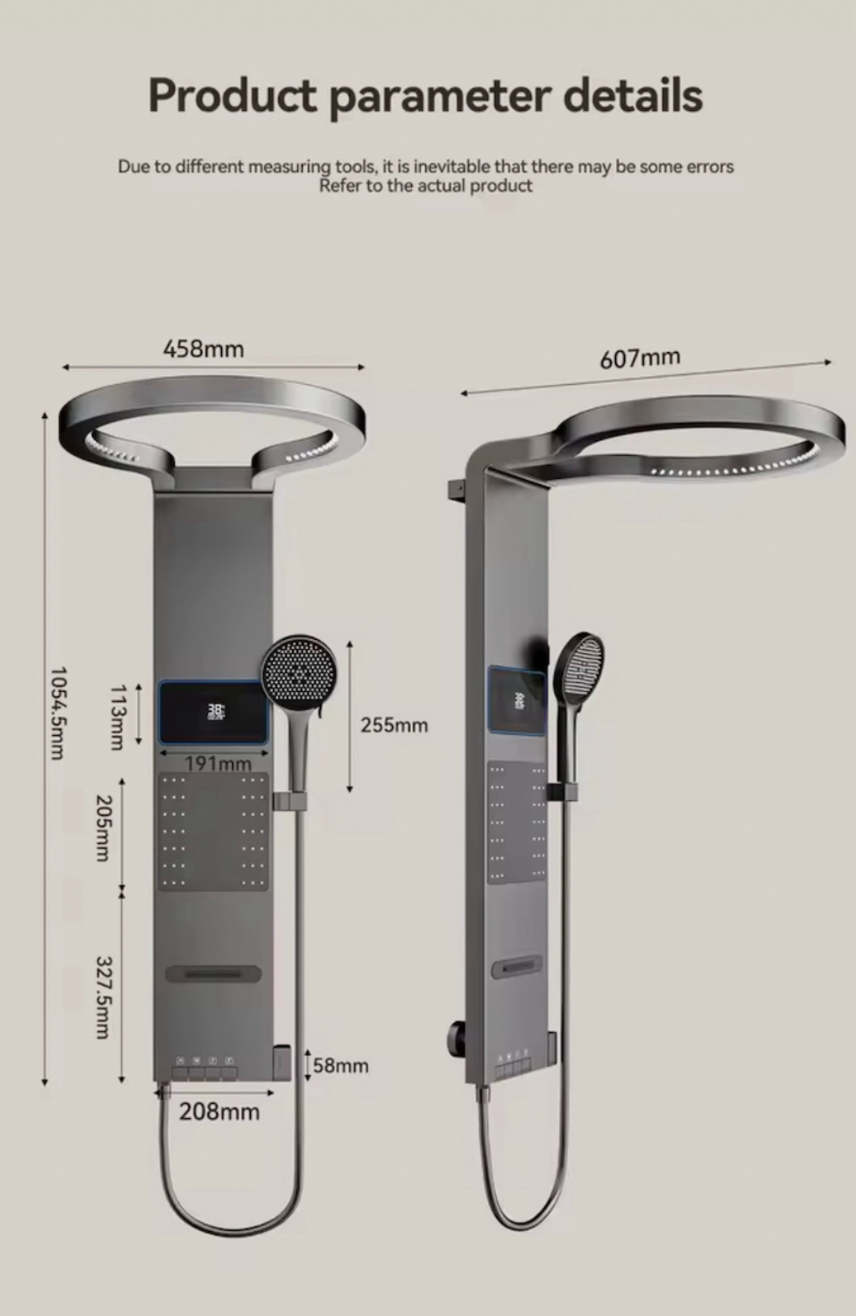 Dimensioni del pannello doccia BSE1424 per installazione esterna a parete