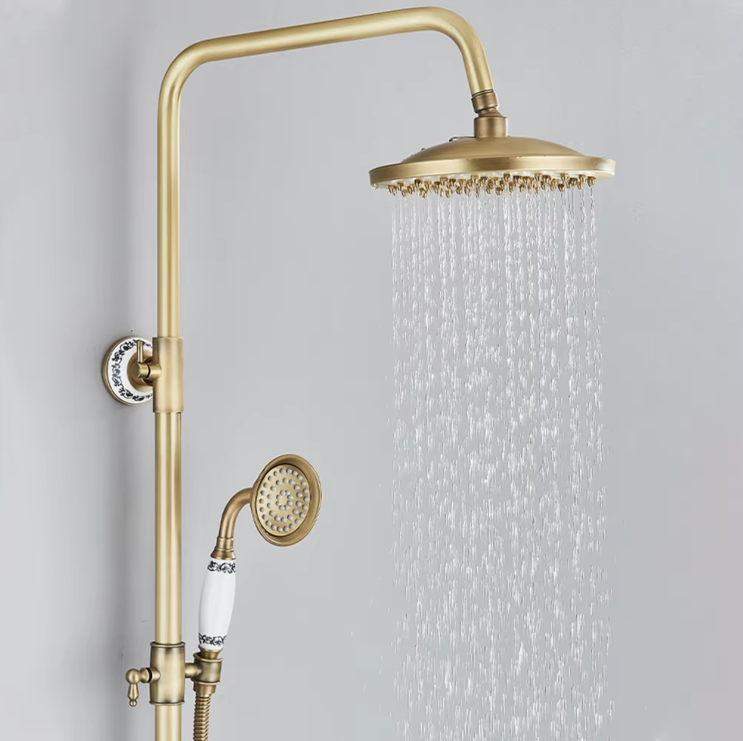Soffione e doccetta BSE1241 color ottone anticato con impugnatura in ceramica