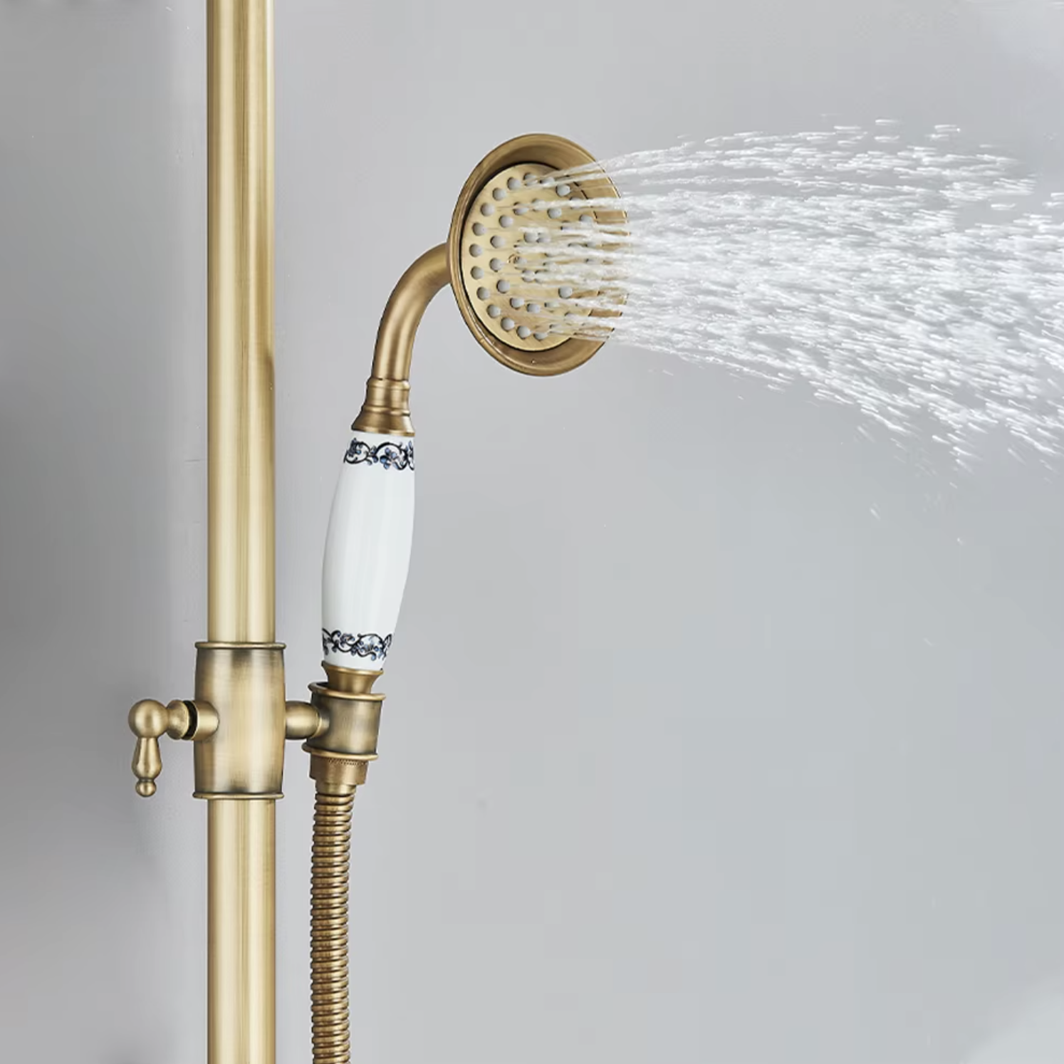 Sistema doccia esterno anticato con elementi in ceramica BSE1241 in ottone anticato spazzolato