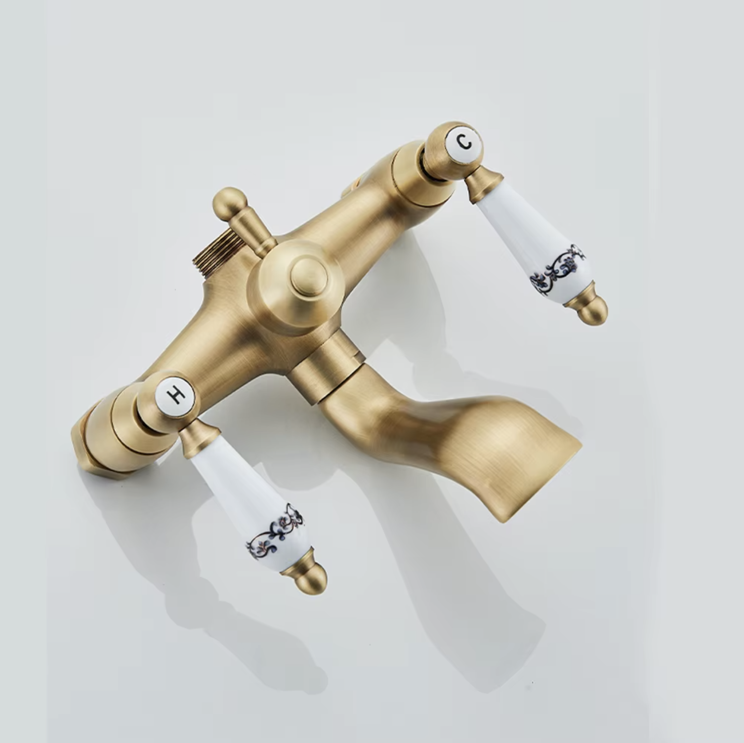 Sistema doccia esterno anticato BSE1241 con manopole in ceramica e ottone anticato spazzolato
