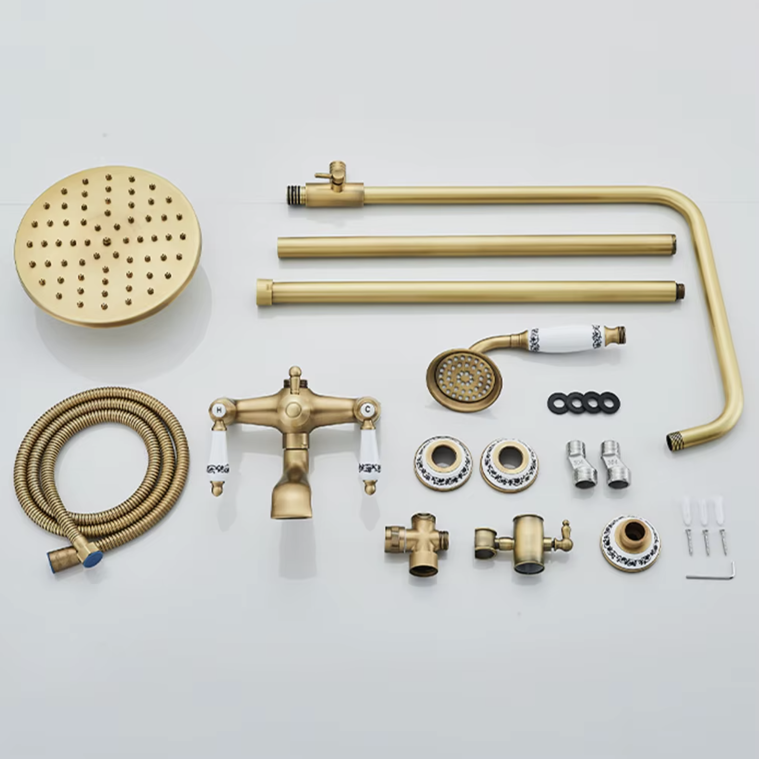 Sistema doccia esterno anticato BSE1241 con dettagli in ceramica ed effetto ottone dorato