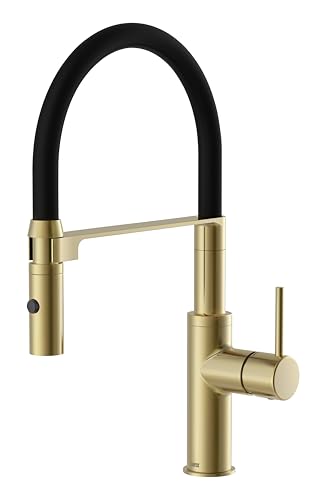 Rubinetto da cucina ELITE EDITION KF1445 in oro spazzolato con bocca flessibile nera